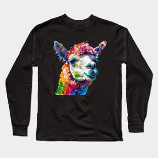 Alpaca Colorful Pop Art Design Animal Lover Gift Idea Long Sleeve T-Shirt